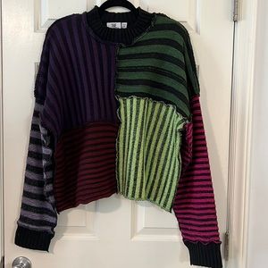 Patchwork Multi Stripe Oversized Pullover Sweater - M - The Ragged Priest
